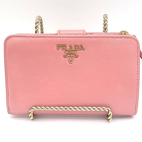 PRADA Portafoglio Pattina Pink Saffiano Leather Bifold Wallet - Picture 1 of 16